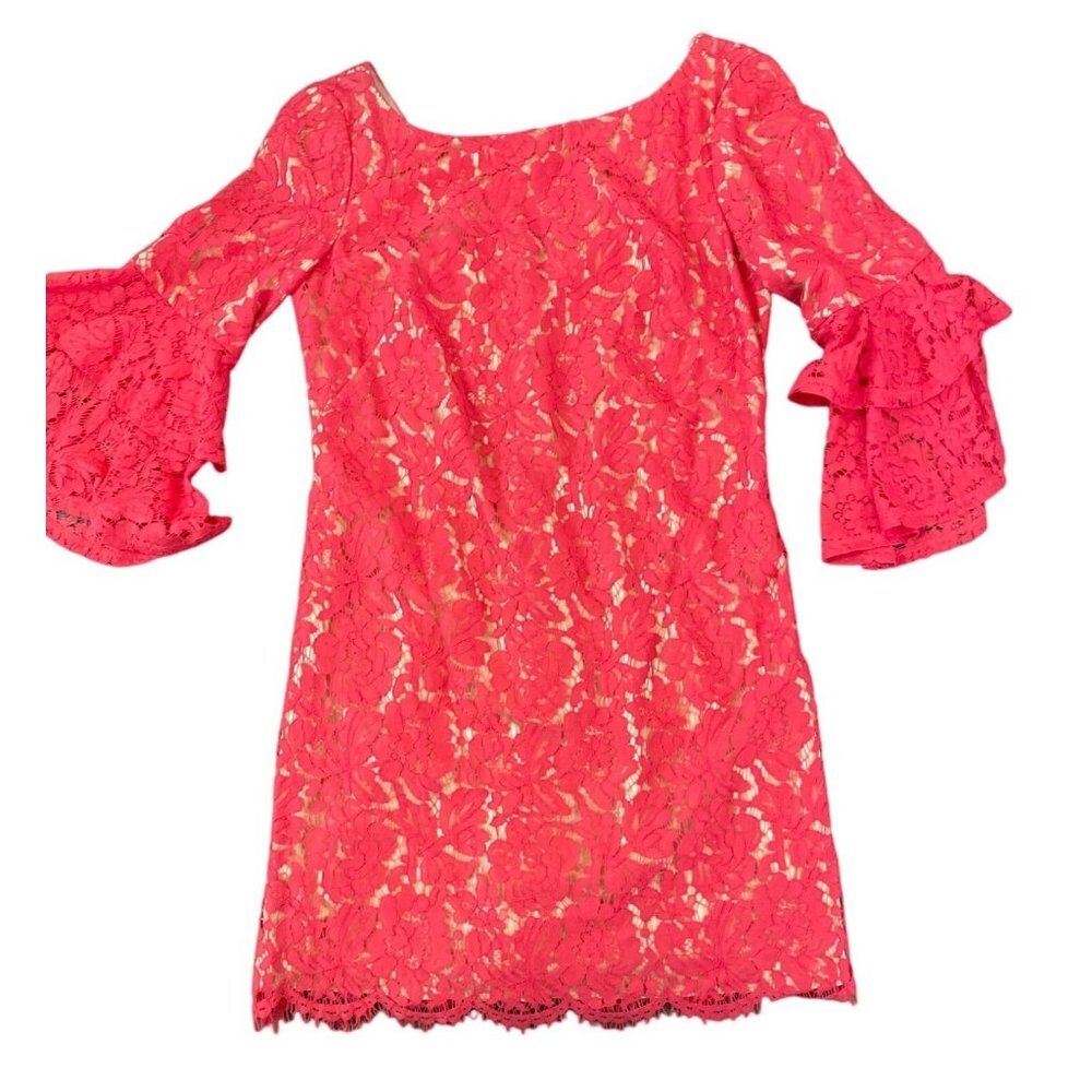 Eliza J Andressa Pink Lace Knee Length Lined Dress Sz 10 - Picture 1 of 13